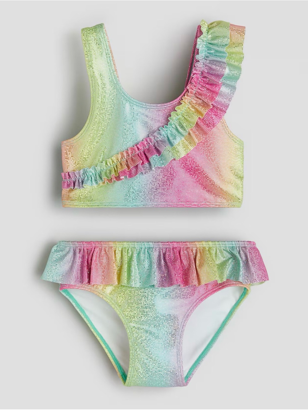 H&M Frill-Trimmed Rainbow Shimmer Bikini Swimsuit | Girls 8–10Y